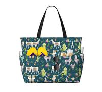 GUOLGP Llama animal alpaca tropical cactus Print Stylish Bag Waterproof Tote Multi-Pockets Foldable Lightweight Outdoor Adventures