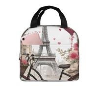 GUOLGP Love Paris Tower Coffee Wine Perfume Bicycle Heart Print Students Lightweight Insulated Lunch Bag School Thermal Tote Work Picnic Travel