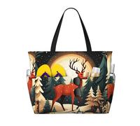 GUOLGP Merry Christmas Deer Print Stylish Bag Waterproof Tote Multi-Pockets Foldable Lightweight Outdoor Adventures