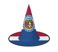 GUOLGP Missouri State Flag Print Stylish Halloween Witch Hat For Parties Carnivals And Cosplay Lightweight Foldable