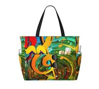 GUOLGP Music Note Print Stylish Bag Waterproof Tote Multi-Pockets Foldable Lightweight Outdoor Adventures