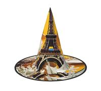 GUOLGP Paris Eiffel Tower Print Stylish Halloween Witch Hat For Parties Carnivals And Cosplay Lightweight Foldable