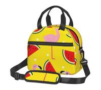GUOLGP Pink Flamingo and Watermelon Print Student Insulated Lunch Bag School Adjustable Shoulder Strap Work Travel Picnic