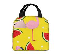 GUOLGP Pink Flamingo and Watermelon Print Students Lightweight Insulated Lunch Bag School Thermal Tote Work Picnic Travel