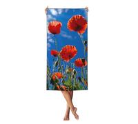GUOLGP Poppies On Blue Sky Print Adults Soft Beach Towel Travel Sunbathing Pool Picnic Outdoor Lounge Home Decor