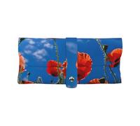 GUOLGP Poppies On Blue Sky Print Daily Use Sunglasses Case Soft Eyeglass Pouch With Strap For Women Travel Reading
