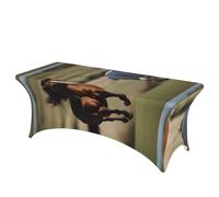 GUOLGP Running Horses Print Portable Rectangular Elastic Table Cover Fits Large Rectangular Parties Weddings
