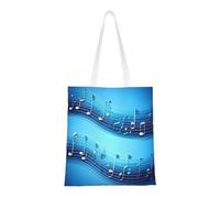 GUOLGP Sky Blue Musical Notes Print Easy-Fold Portable Bag Canvas Shopping Bags Lightweight Eco-Friendly All Seasons