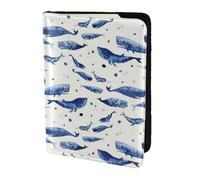 GUOLGP Small Blue Whale Swimming Print Stylish Unisex Passport Travel Family Vacation Document Wallet Lightweight Secure