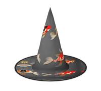 GUOLGP Traditional Koi Carps With Spots Print Stylish Halloween Witch Hat For Parties Carnivals And Cosplay Lightweight Foldable