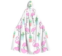 GUOLGP Tropical Flamingo Cute Cactus Print Men And Women Adult Hooded Cloak For Halloween Christmas Carnival Theme Parties