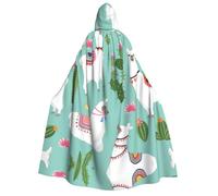 GUOLGP Tropical Llama Alpaca Cactus Flower Print Men And Women Adult Hooded Cloak For Halloween Christmas Carnival Theme Parties