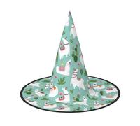GUOLGP Tropical Llama Alpaca Cactus Flower Print Stylish Halloween Witch Hat For Parties Carnivals And Cosplay Lightweight Foldable