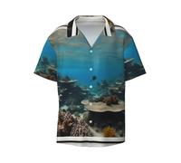 GUOLGP Underwater Ocean View Print Breathable Men Shirts Cuban Collar Short Sleeve Shirt Stylish Summer Casual Wear Black