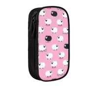 GUOLGP White Sheep on Pink Background Print Functional Pencil Pouches Multi-Compartment Storage School Supplies Easy Access