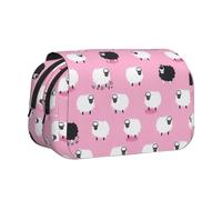 GUOLGP White Sheep On Pink Background Print Versatile Portable Pen Pouch Storage Travel Supplies Office Travel Multi-Pockets