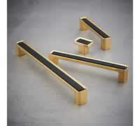 Guolich 2 Pack Hole Centers 0mm Kitchen Bedroom Balcony Handles, Zinc Alloy Square Black Gold Color Cabinet Drawer Handles Modern Hardware