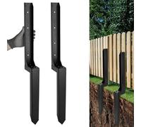 Guolich 2 Pcs Fence Post Repair Kit Adjustable Angle Metal Sturdy Ground Stakes for Repairing Tilted and Broken Wooden Fence(2pack-Black)