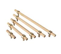 Guolich 2 Pcs Kitchen Drawer Handle Door Cabinet Pulls Brass Metal+Beech Handle Modern White Hardware for Wardrobe Bathroom Dresse (Light Brown, 224MM)