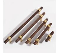 Guolich 2 Pcs Kitchen Drawer Handle Door Cabinet Pulls Brass Metal+Beech Handle Modern White Hardware for Wardrobe Bathroom Dresse (Dark Brown, 96MM)