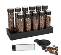 Guolich Beech Solid Wood Base Coffee Canisters 12 Tubes Coffee Beans | Wooden storage for individual portions, coffee bean container, glass bottles with lids, container display stand