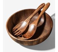 Guolich Round Acacia Wood Bowl, Ideal as Salad Bowl, Mixing Bowl, Fruit Bowl or Bread Bowl, Diameter 23.5 cm, Kitchen Utensils, Perfect for Kitchen, Picnic and Party