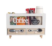 Guolich Wooden Coffee Box Storage Organizer,Holds Tea Bags and Tea Accessories,Tea and Coffee Condiment Storage Organizer,Coffee Bar,Coffee Pod Organizer (WHITE)