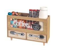 Guolich Wooden Coffee Box Storage Organizer,Holds Tea Bags and Tea Accessories,Tea and Coffee Condiment Storage Organizer,Coffee Bar,Coffee Pod Organizer (BROWN)