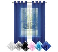 GUOLIXIA Sheer Curtains Eyelet 270 x 295 cm Semi Transparent Transparent Voile Grommet Curtains Contemporary for Bedroom and Living Room, Navy Blue
