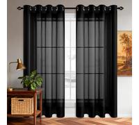 GUOLIXIA Voile Curtains 310 x 145 cm Semi Transparent Eyelet Voile Panels Decorative for Bedroom Living Room Patio Door, Black