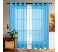 GUOLIXIA Voile Curtains 340 x 145 cm Semi Transparent Eyelet Voile Panels Decorative for Bedroom Living Room Patio Door, Sky Blue