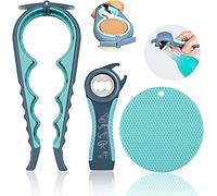 GUOMIS 5 in 1 Multifunctional Bottle Opener for Weak Hands, Elderly with Arthritis, Non-slip Rubber Handle, Blue