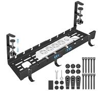 GUOOUG Under Desk Cable Management No Drill, Retractable 28.5-55CM Cable Management Tray Under Desk Storage with Clamp, Cable Organiser Desk Cable Tidy Tray Desk Accessories Cable Tray for Home Office