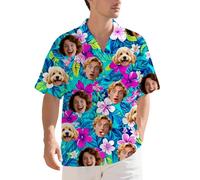 Guooyuuyu Custom Hawaiian Shirts for Men with Face, Personalised Face Shirt with 1-3 Photo, Funny Shiteshirts Hawaiian Shirt Short Sleeve Button Down, Tropical Floral Beach Summer Shirts, Unisex