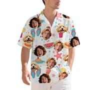 Guooyuuyu Custom Hawaiian Shirts for Men with Face, Personalised Shit Shirt with 1-3 Photo, Funny Shiteshirts Hawaiian Shirt Short Sleeve Button Down, Tropical Floral Beach Summer Shirts, Unisex