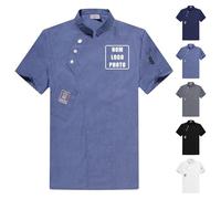 Guooyuuyu Personalised Chef Jacket with Name Photo Logo for Men Women, Custom Chefs Jacket Uniforms Professional, Short Sleeve Buttons Chef Jackets, for Chef Waiter Restaurant Hotel (Light Blue)