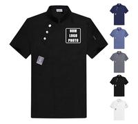 Guooyuuyu Personalised Chef Jacket with Name Photo Logo for Men Women, Custom Chefs Jacket Uniforms Professional, Short Sleeve Buttons Chef Jackets, for Chef Waiter Restaurant Hotel (Black)