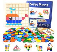 Guopai 140pcs Wooden Pattern Blocks Set, Creative Mosaic Puzzle & Shape Matching Game, Montessori Tangram Jigsaw for Kids, STEM Educational Learning Toy Gift for Boys Girls Aged 3+