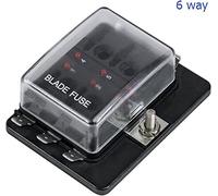 GUOQGXAY 4 Way 6 Way 10 Way Blade Fuse Box Holder with LED Warning Light for Car Boat Marine Trike 12V 24V Medium Size Fuses(6 Way with LED)