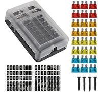 GUOQGXAY Plastic Cover 6 Ways 12 Ways Blade Fuse Block 12V 32V Fuse Box Holder M5 Stud with LED Indicator Light for Auto Car Marine(12 ways)