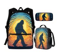 Guosanchn 3 Pcs Backpack for Boys Girls Middle Elementary School Bag Bookbag with Lunch Box Pencil Case, Bigfoot Print, One Size, Rucksack Backpacks