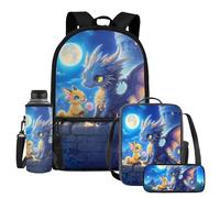 Guosanchn Backpack Lunch Bag Pencil Pen Case Water Bottle Holder School Daycare Backpack, Cute Dragon Fox, One Size, Rucksack Backpacks