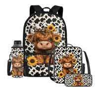 Guosanchn Backpack with Lunch Box Bookbag Lunch Bag Pencil Pen Case Back Pack Lunchbag Water Bottle Holder, Highland Cow Sunflower B, One Size, Rucksack Backpacks