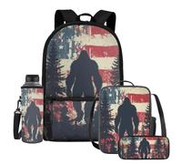 Guosanchn Backpack with Lunch Box Bookbag Lunch Bag Pencil Pen Case Back Pack Lunchbag Water Bottle Holder, American Flag Bigfoot, One Size, Rucksack Backpacks