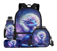 Guosanchn Girls Backpack with Lunch Box Bookbag Lunch Bag Pencil Pouch Water Bottle Holder 4 In 1 Book Bag, Dragon Moon Flower, One Size, Rucksack Backpacks