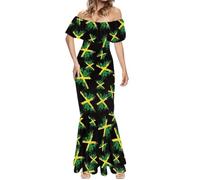 Guosanchn Jamaica Dress for Women Sexy Dresses Woman Off-Shoulder Maxi Dresses Bodycon Short Sleeves Plus Size Sun Dresses, Jamaica 21, L