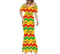 Guosanchn Jamaica Dress for Women Sexy Dresses Woman Off-Shoulder Maxi Dresses Bodycon Short Sleeves Plus Size Sun Dresses, Jamaica 14, L