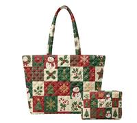 Guosanchn Quilted Tote Bag 2 Piece, Holiday Travel Bag | Xmas quilted tote set with matching mini pouch, zipper closure festive bag for shopping, gifts, travel and everyday use