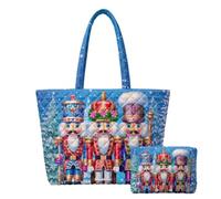 Guosanchn Quilted Tote Bag 2 Piece, Holiday Travel Bag | Xmas quilted tote set with matching mini pouch, zipper closure festive bag for shopping, gifts, travel and everyday use