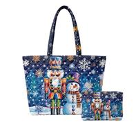 Guosanchn Quilted Tote Bag 2 Piece, Holiday Travel Bag | Xmas quilted tote set with matching mini pouch, zipper closure festive bag for shopping, gifts, travel and everyday use